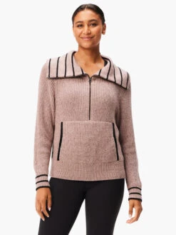 Stripe Detail Zip Front Sweater NEUTRAL MULTI