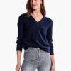 Waffle Stitch V-Neck Sweater DARK INDIGO