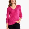 Waffle Stitch V-Neck Sweater SHOCKING PINK