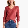 Waffle Stitch V-Neck Sweater SPICE