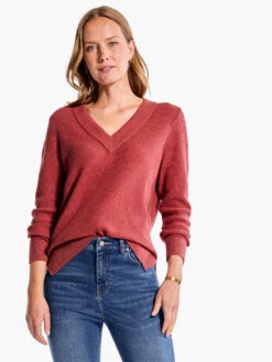 Waffle Stitch V-Neck Sweater SPICE