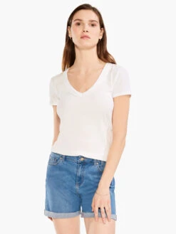 Perfect Knit Rib Short Sleeve V Tee PAPER WHITE -Varley Shop M231045PWHPRODUCT 04