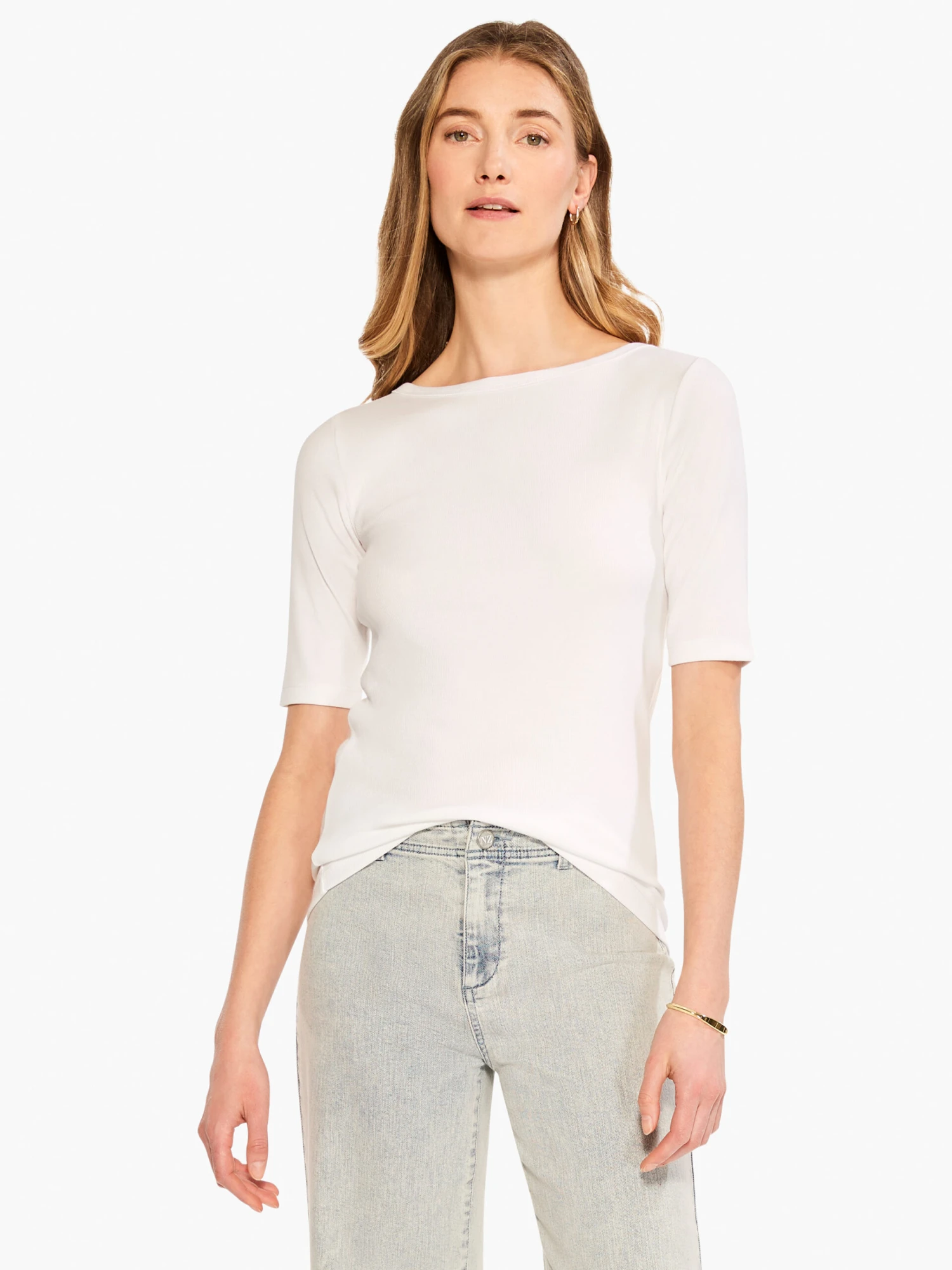 Perfect Knit Rib Elbow Sleeve Boat Neck Tee PAPER WHITE 3 Perfect Knit Rib Elbow Sleeve Boat Neck Tee PAPER WHITE