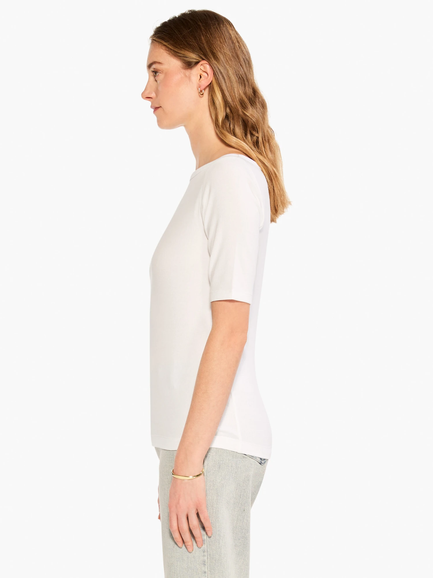 Perfect Knit Rib Elbow Sleeve Boat Neck Tee PAPER WHITE 4 Perfect Knit Rib Elbow Sleeve Boat Neck Tee PAPER WHITE - Image 2