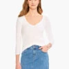 Perfect Knit Rib 3/4 Sleeve V Tee PAPER WHITE -Varley Shop M231050PWHPRODUCT 01