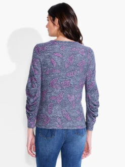 NZT Dotty Leaves Ruched Sleeve Crew Neck PINK MULTI -Varley Shop NZTF232042PKMPRODUCT 03