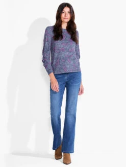 NZT Dotty Leaves Ruched Sleeve Crew Neck PINK MULTI -Varley Shop NZTF232042PKMPRODUCT 04