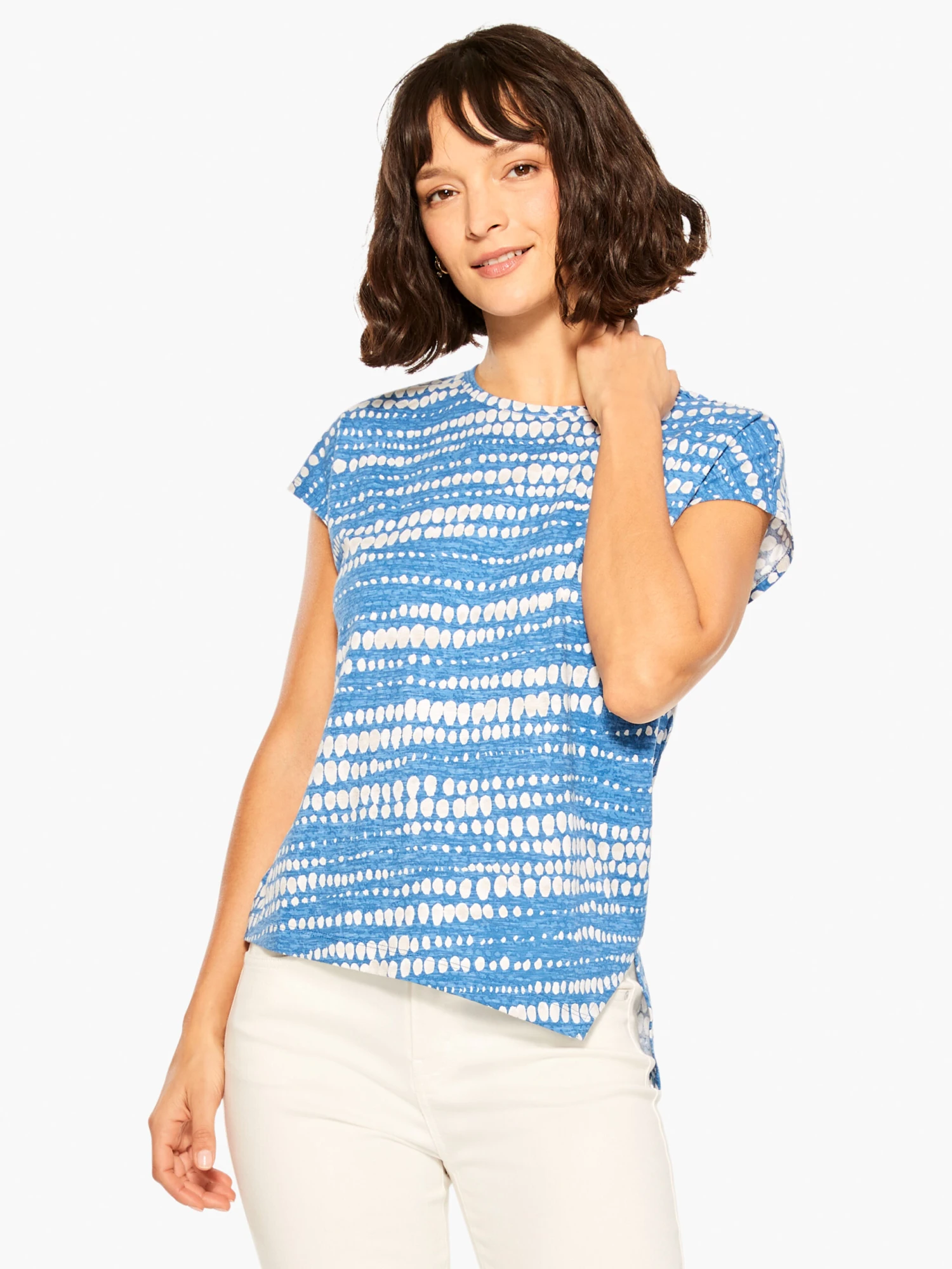 NZT Dotty Lines Short Sleeve Crew Assymetrical Tee BLUE MULTI 3 NZT Dotty Lines Short Sleeve Crew Assymetrical Tee BLUE MULTI