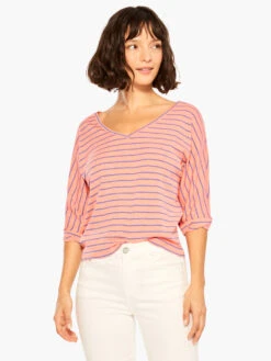 NZT Elbow Sleeve V Striped Tee ORANGE MULTI