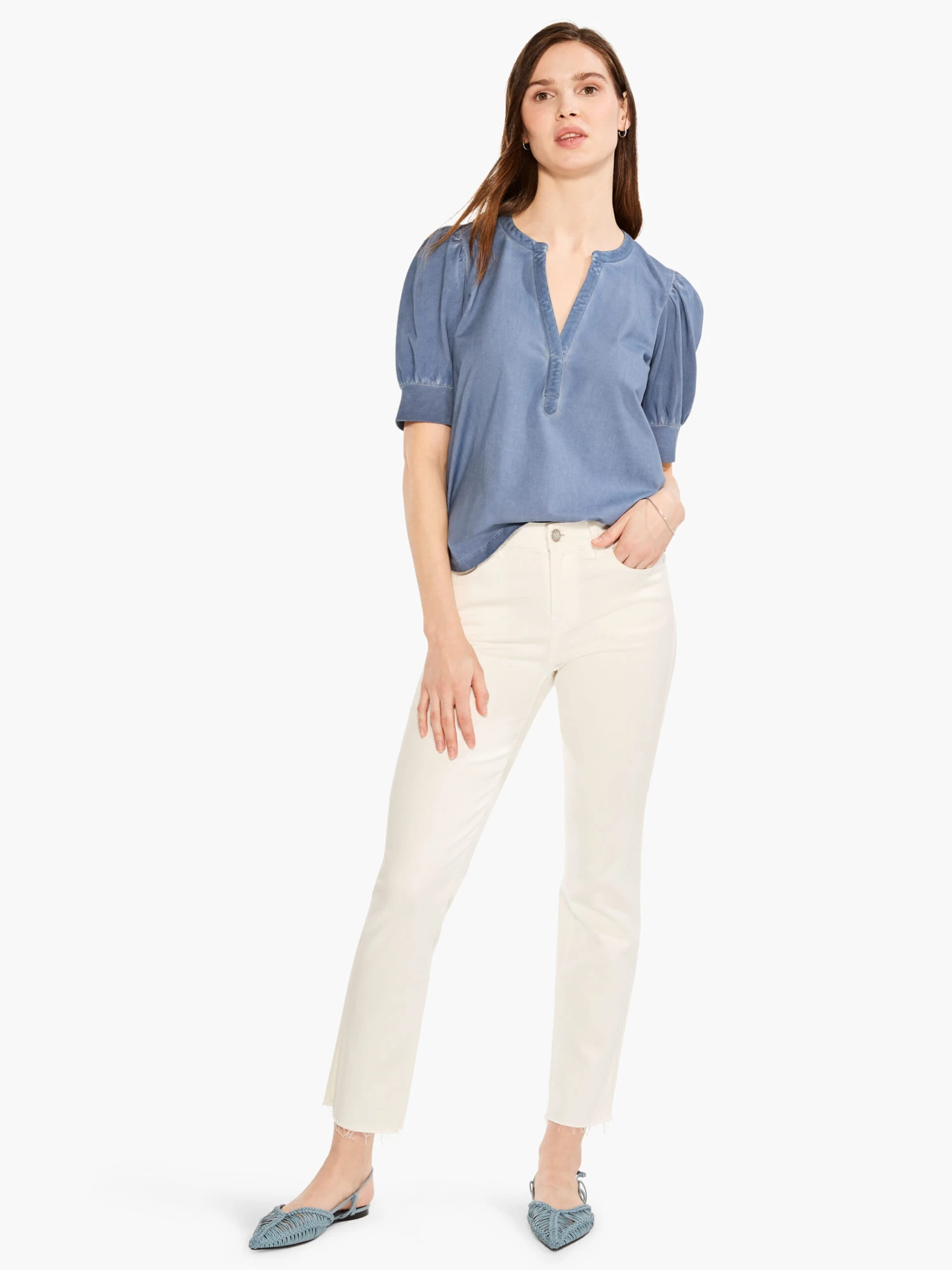 NZT Elbow Sleeve Split Neck Tee CHINA BLUE 6 NZT Elbow Sleeve Split Neck Tee CHINA BLUE - Image 4