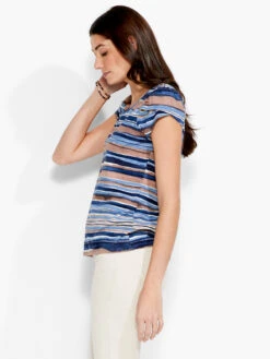 NZT Short Sleeve Scoop Wavy Stripe Tee BLUE MULTI -Varley Shop NZTS231038BLTPRODUCT 02