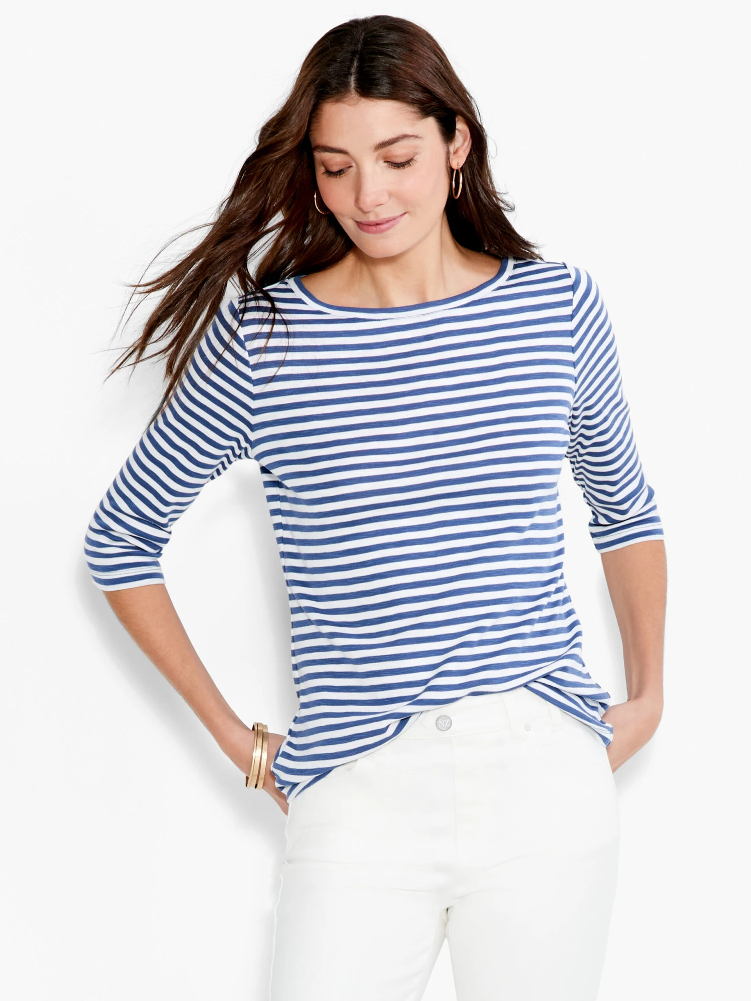 NZT 3/4 Sleeve Stripe Boat Tee 3 NZT 3/4 Sleeve Stripe Boat Tee