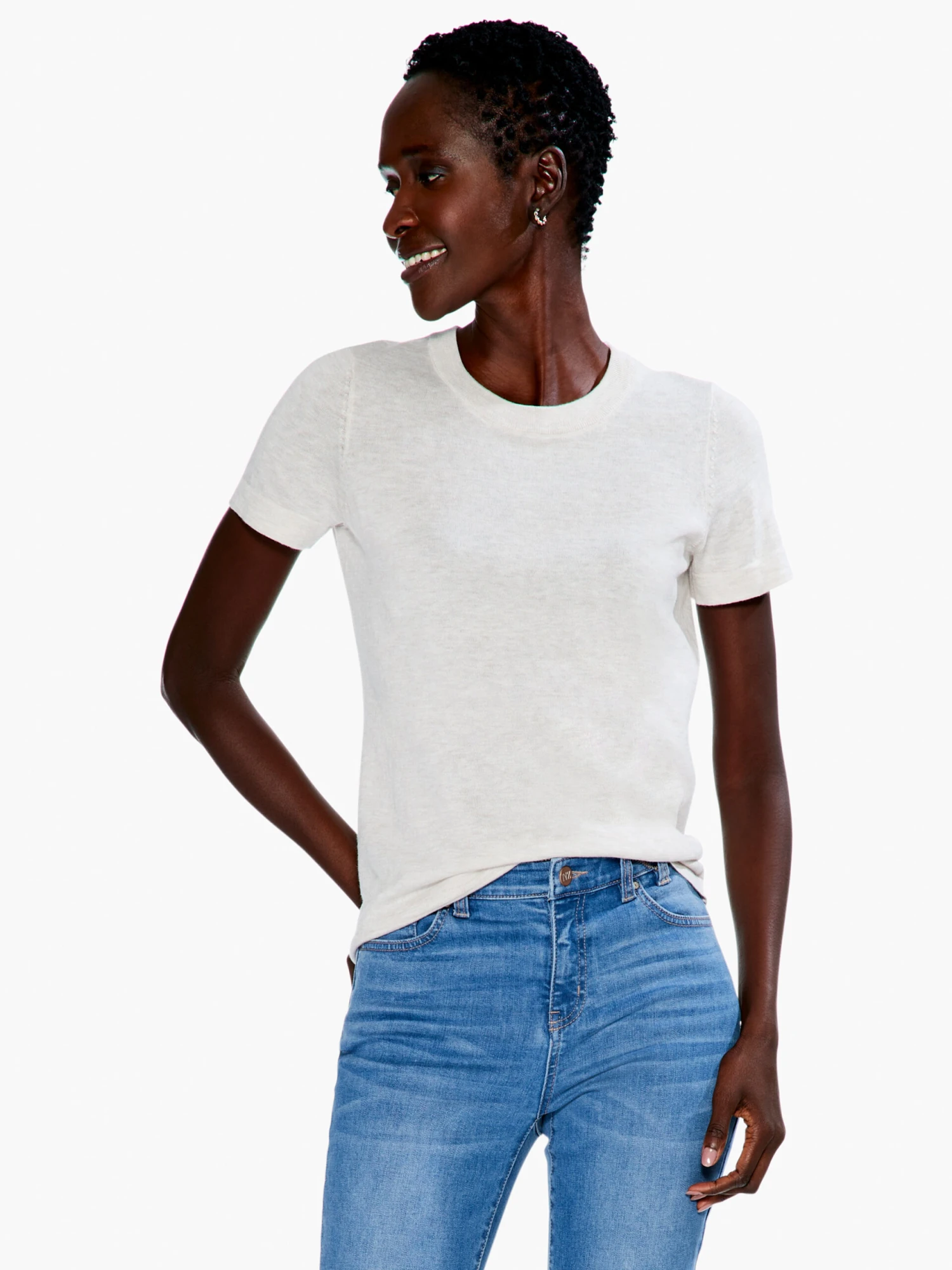 Crew Neck Short Sleeve Sweater Tee 3 Crew Neck Short Sleeve Sweater Tee