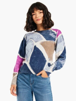 Printed Tiles Femme Sleeve Sweater BLUE MULTI -Varley Shop W231176BLTPRODUCT 01
