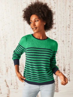 Striped Femme Sleeve Sweater GREEN MULTI